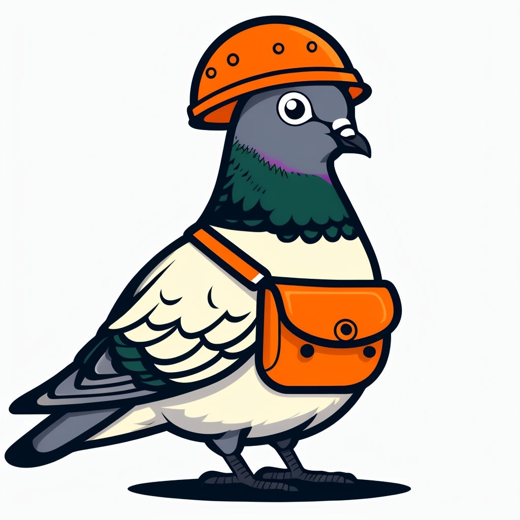 Cartoon Pigeon with Helmet and Satchel Fun Sticker