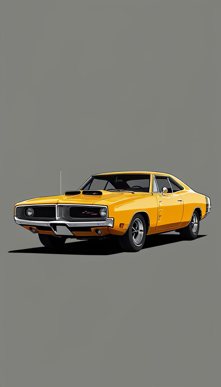 Bright Amber Yellow Dodge Charger Classic Car Illustration Poster