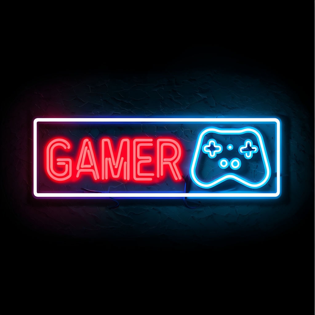 Vibrant Gamer Neon Sign Logo Design for Game Room