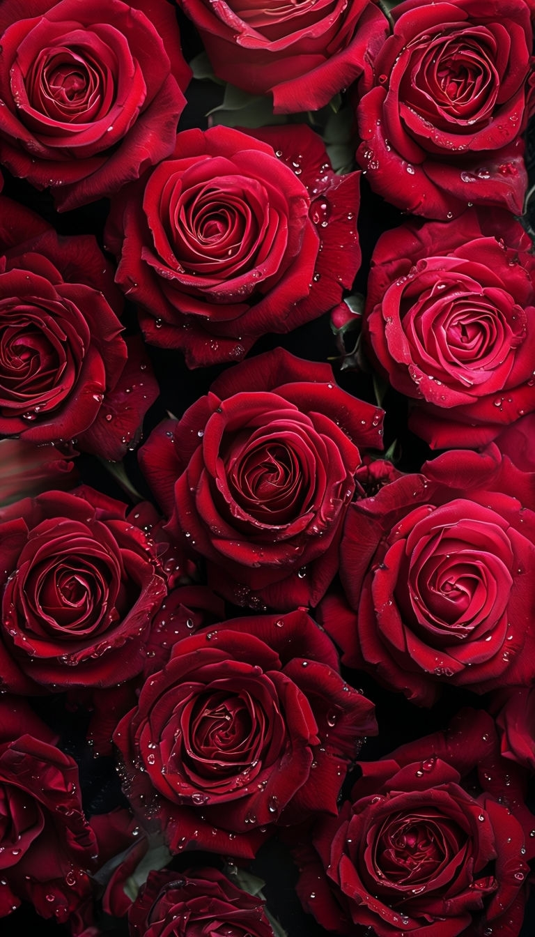 Vibrant Close-Up of Deep Red Roses on Black Background Mobile Wallpaper