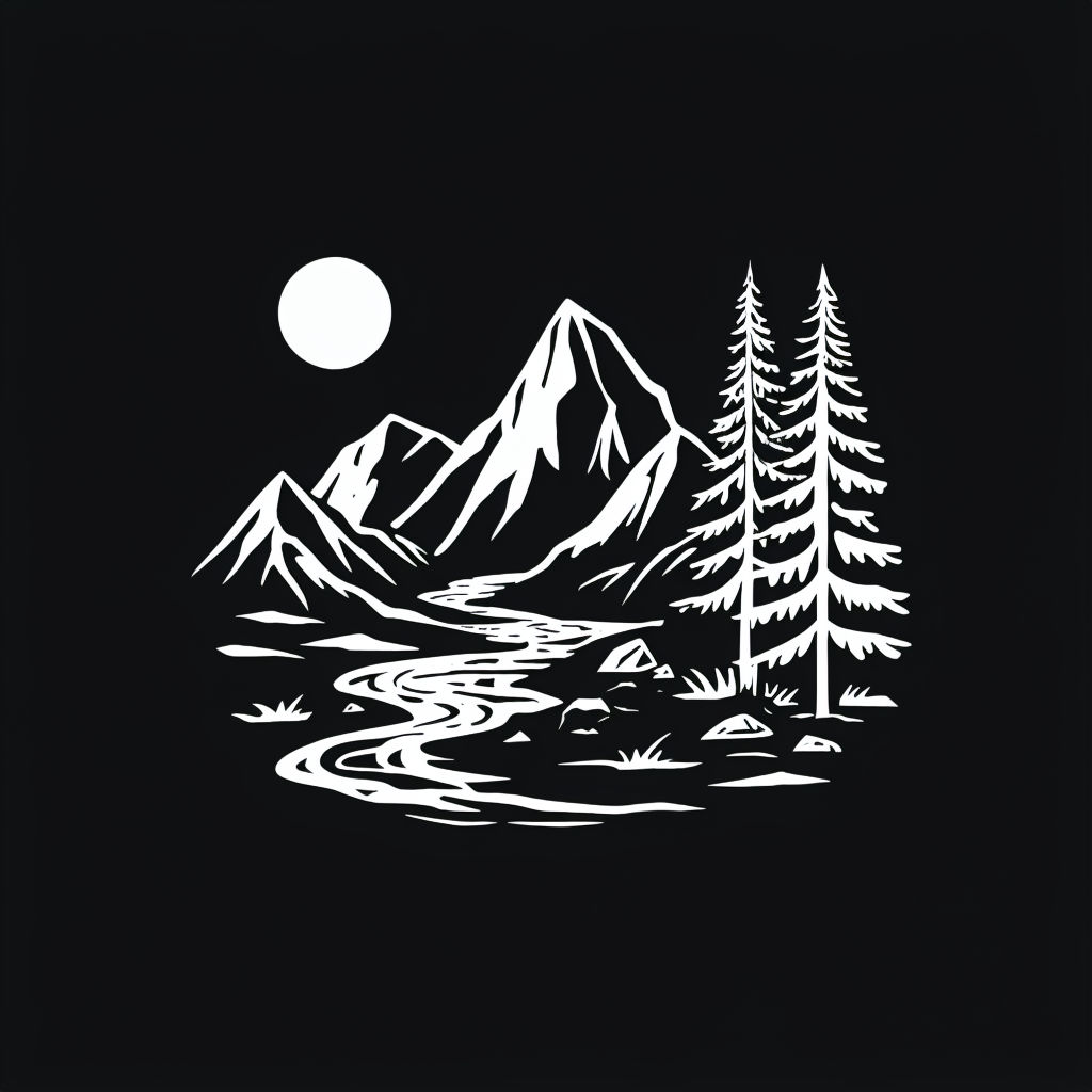 Serene Minimalist Mountain Landscape Line Drawing Art