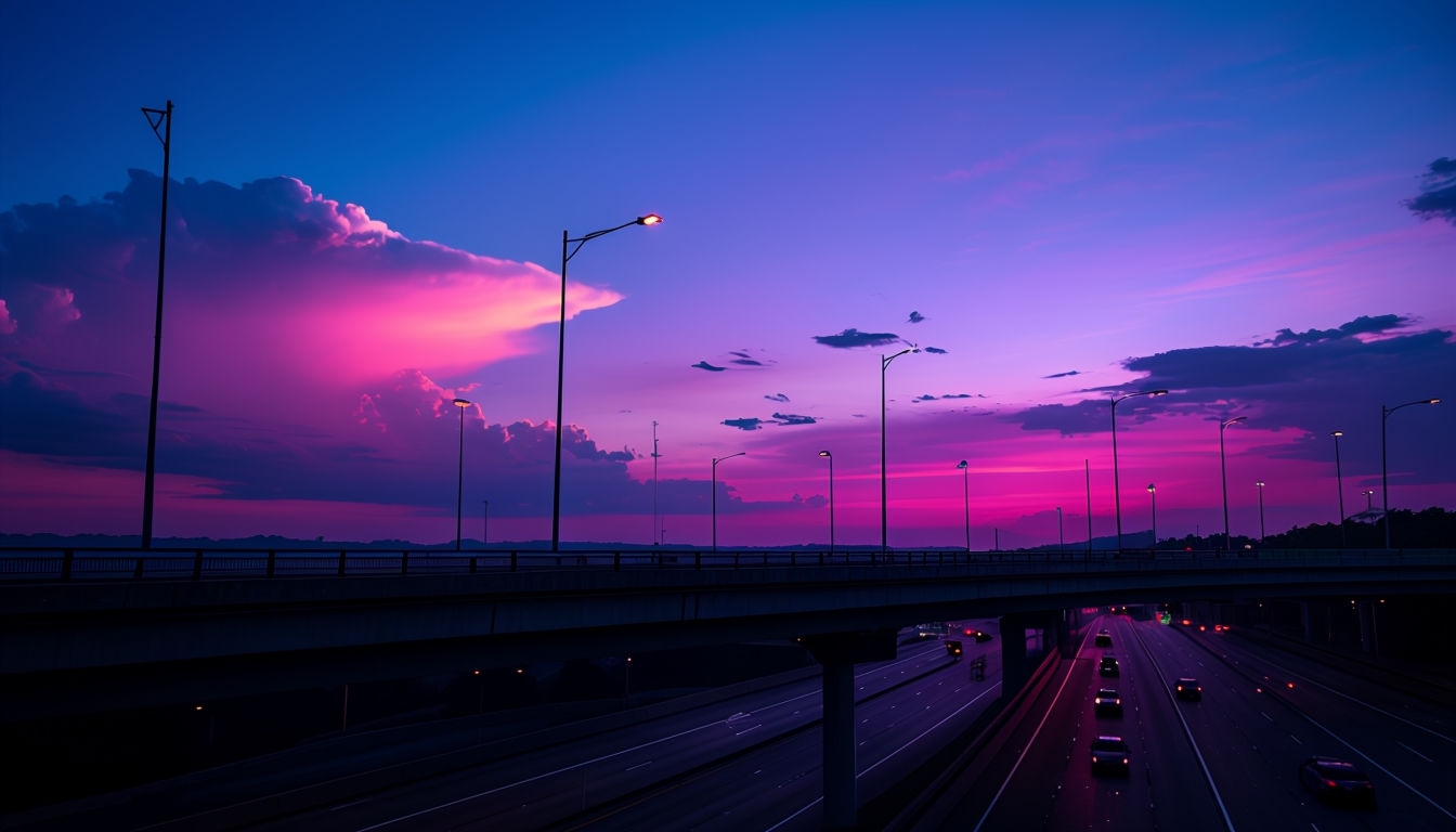 Tranquil Sunset Overpass Scene for Serene Virtual Backgrounds