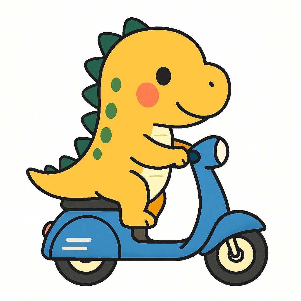 Cute Cartoon Dinosaur Riding a Scooter Sticker