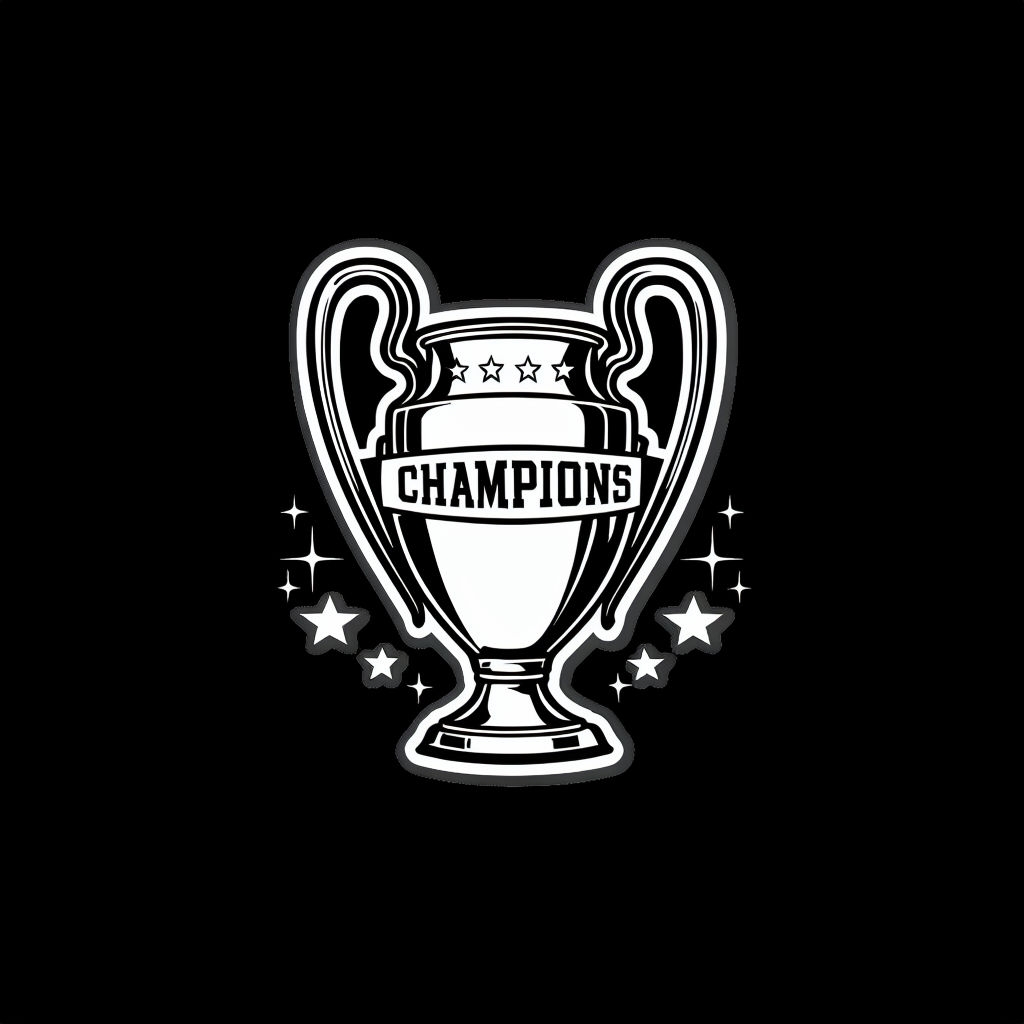 Stylized Champions Trophy Illustration in Black and White T-Shirt