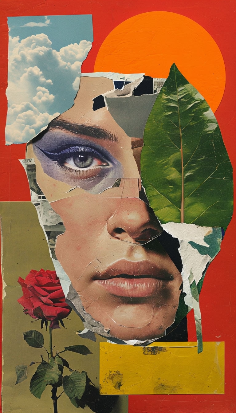 Fragmented Human Face Mixed Media Collage Artwork Art