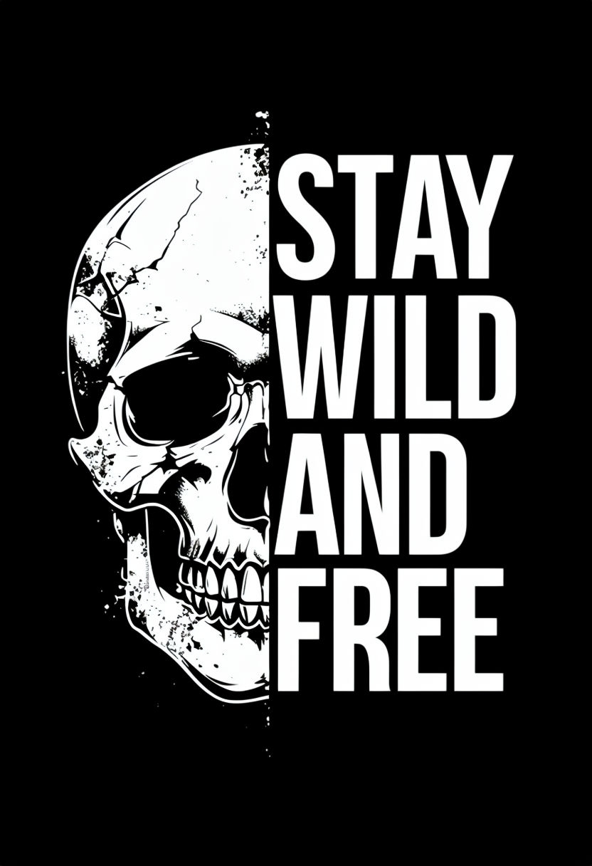 Stay Wild and Free Skull Graphic Design T-Shirt