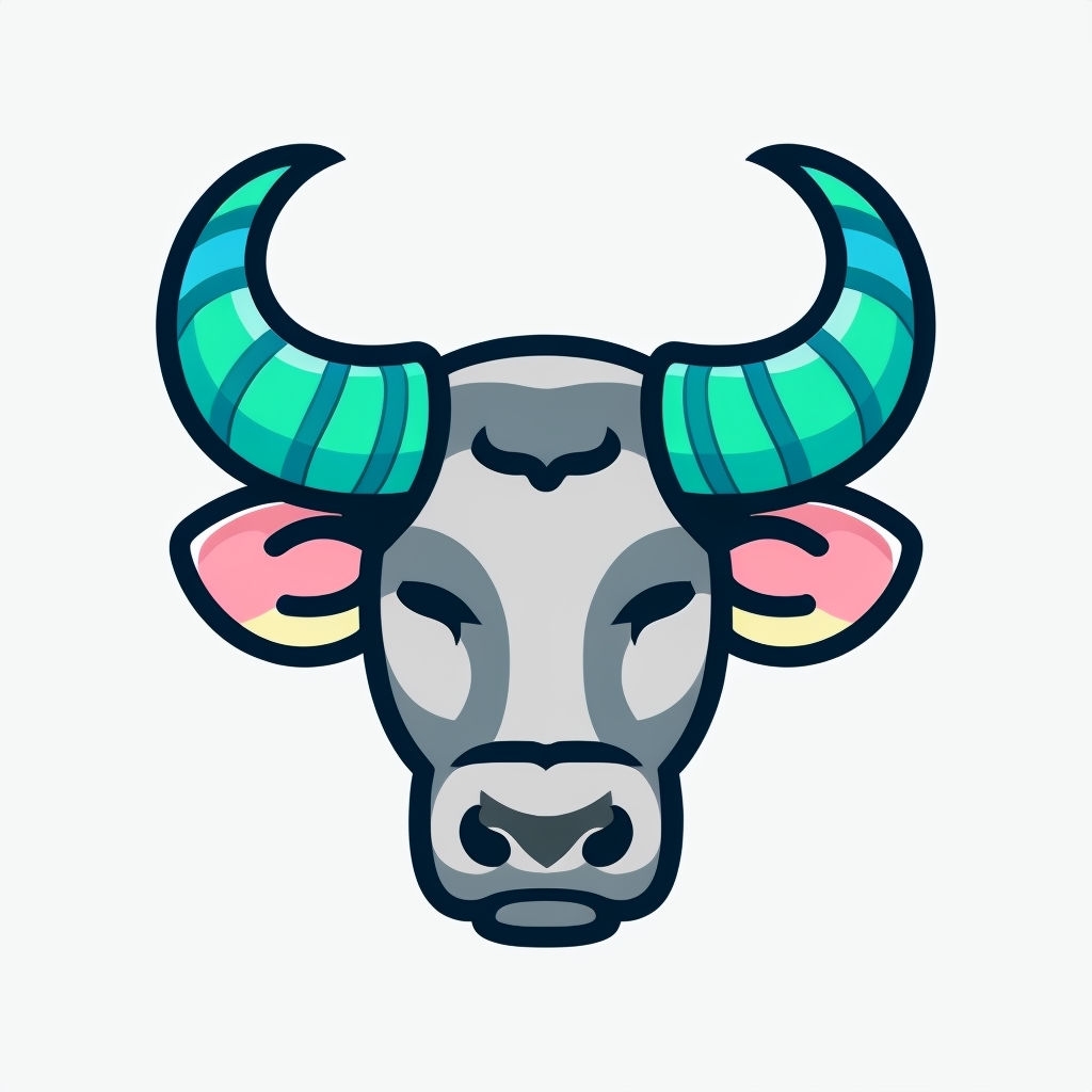 Playful Cartoon Bull Head Illustration with Vibrant Horns Sticker