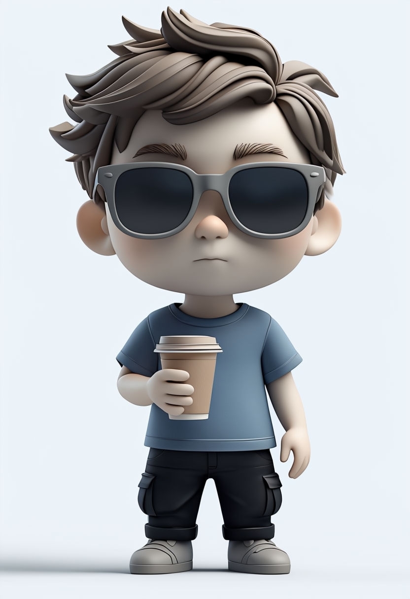 Minimalist 3D Boy with Coffee Cup Digital Art for Contemplation Art ...