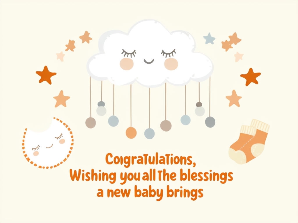 Whimsical Baby Shower Congratulations Card Design with Cloud and Stars