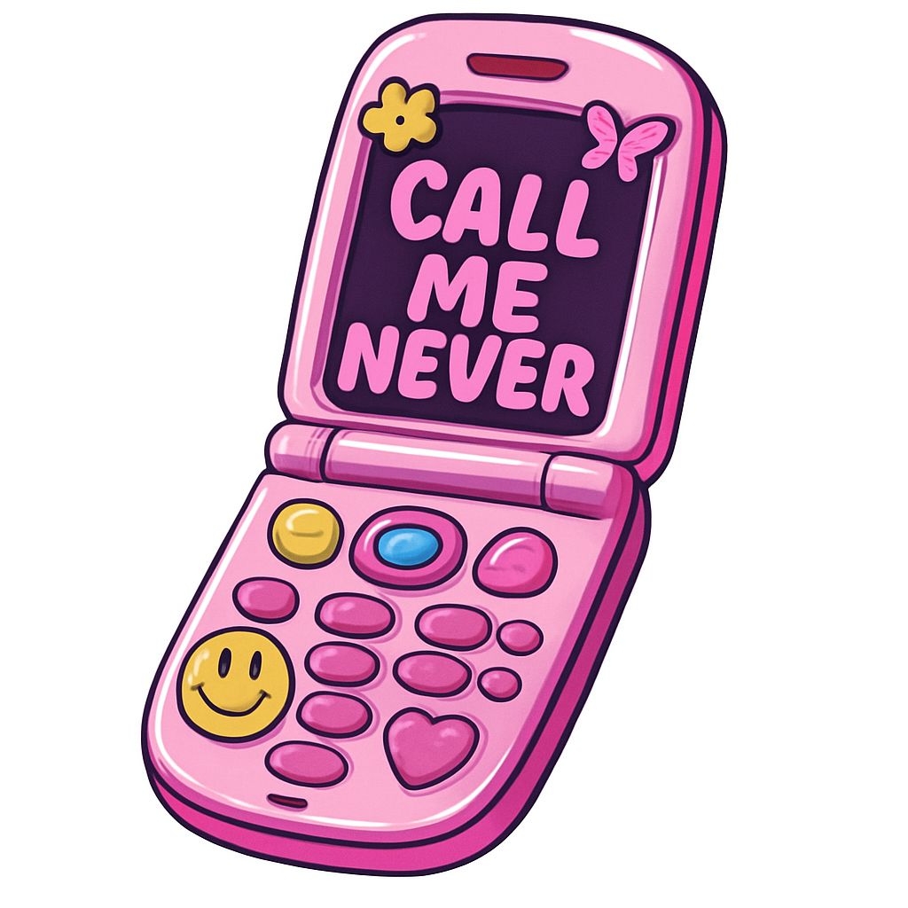 Whimsical Pink Flip Phone Cartoon Illustration Sticker