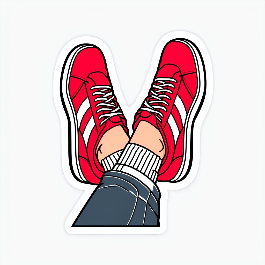 Bright Red Cartoon Sneakers with Crossed Legs Sticker