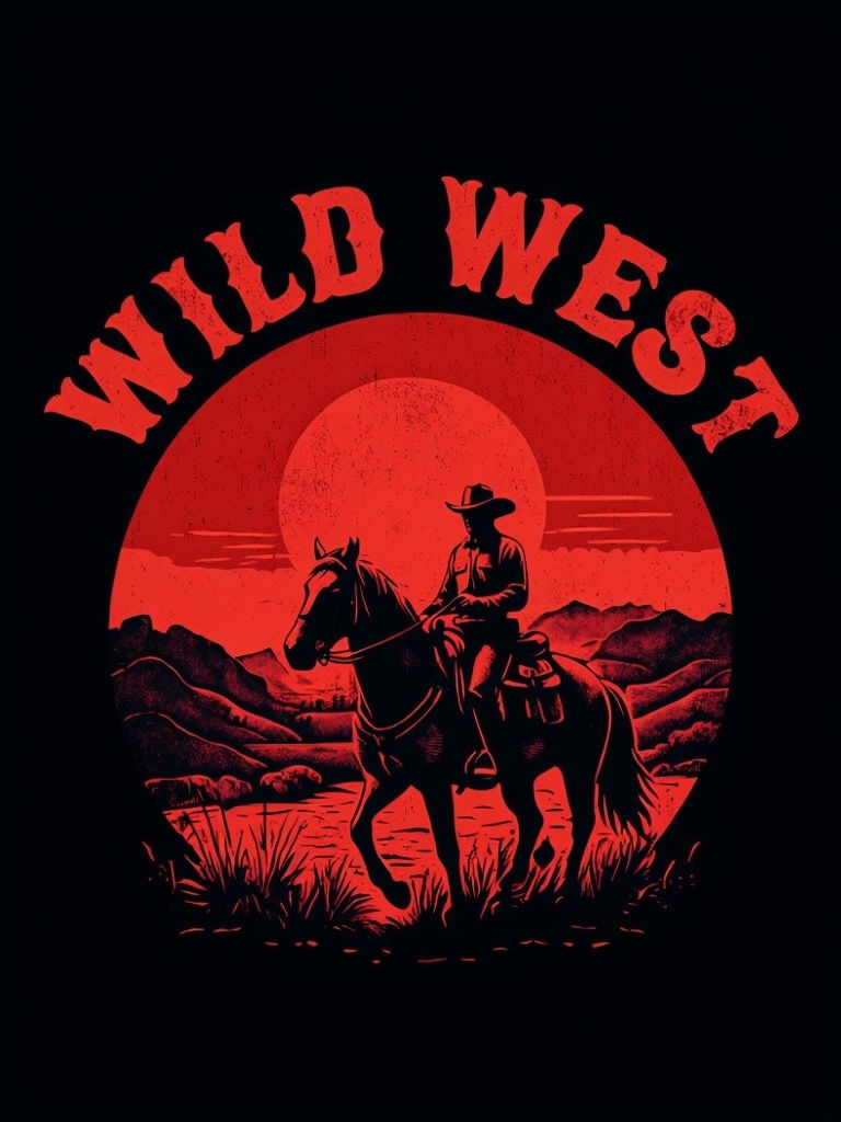 Wild West Cowboy Riding Horse Vintage Graphic T-Shirt