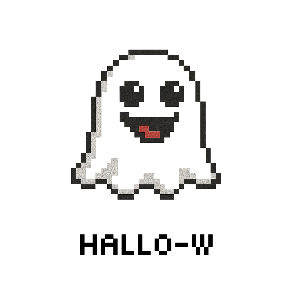 Cheerful Pixel Art Friendly Ghost with Hallo-W Text Mug