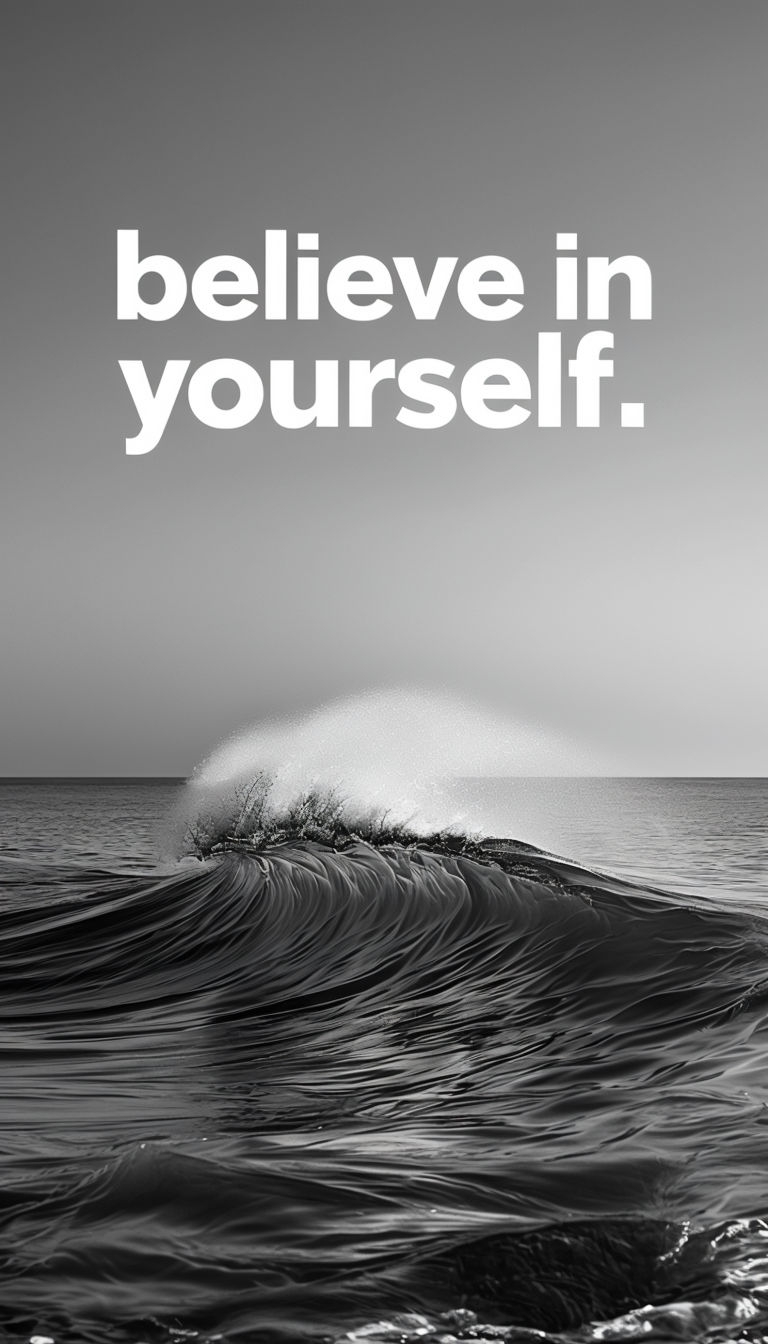 Dramatic Black and White Ocean Wave Motivational Wallpaper