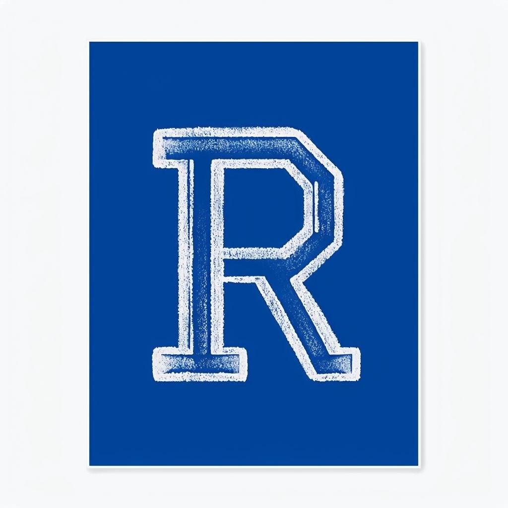 Bold White R Monogram on Royal Blue Background Poster
