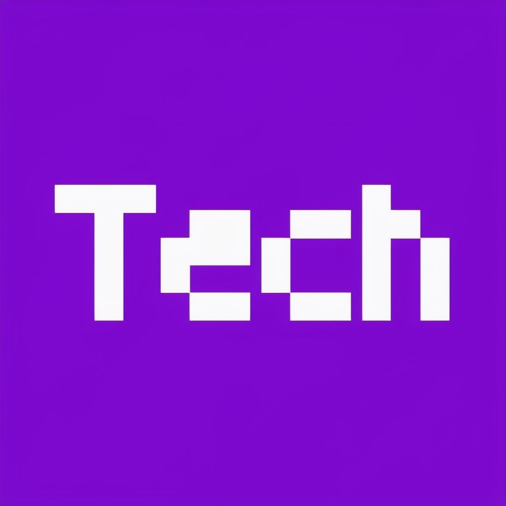 Minimalist Pixelated Tech Logo on Vibrant Purple Background