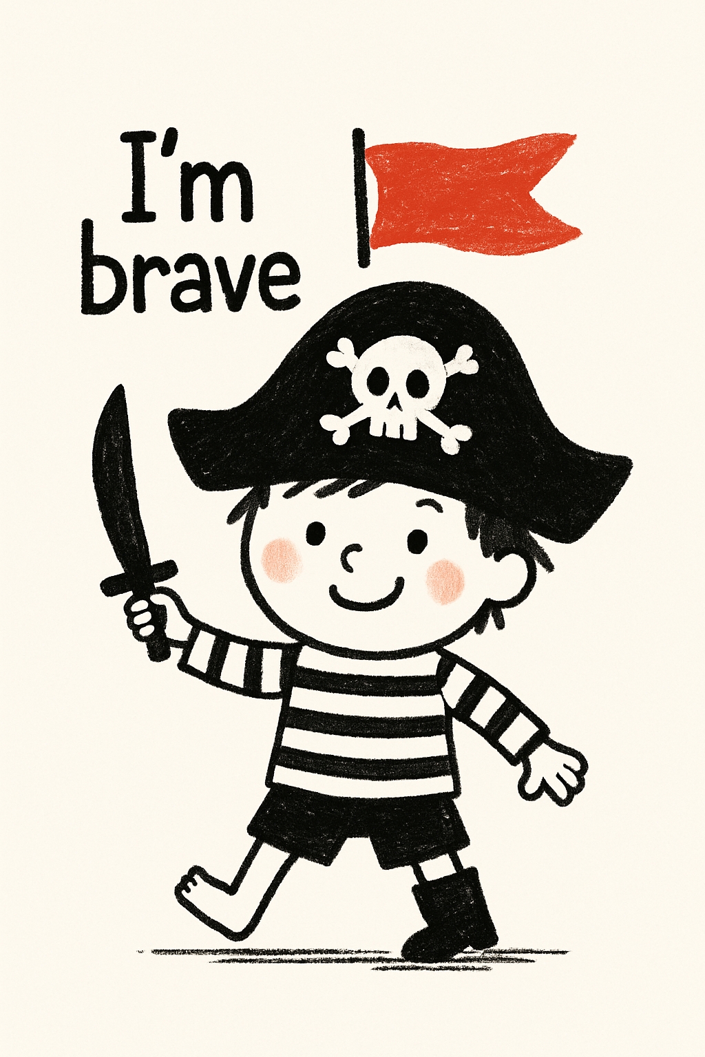 Whimsical Pirate Boy Illustration with "I'm Brave" Text Poster