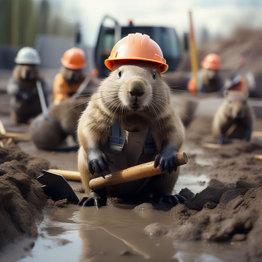 Beaver in construction clothes catches hares in construction... by ...
