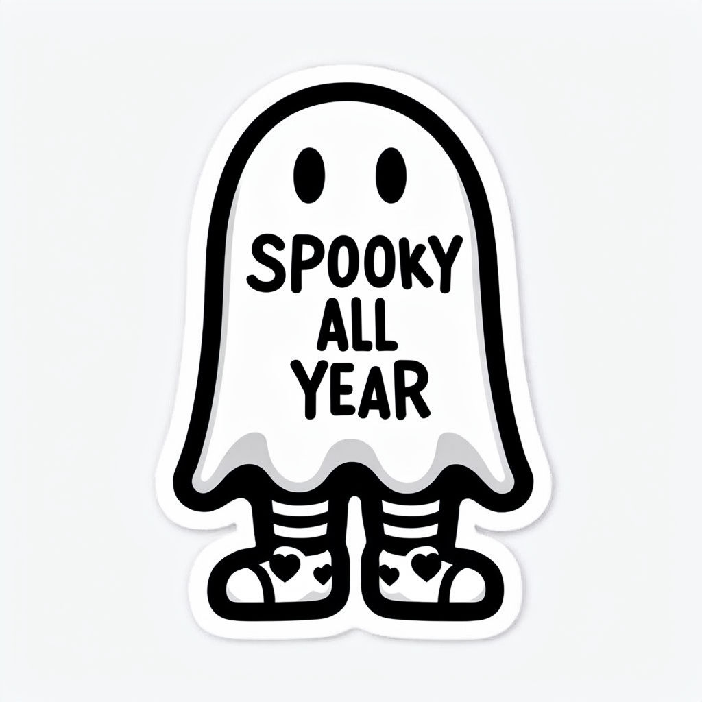 Whimsical Ghost with Spooky All Year Phrase Sticker