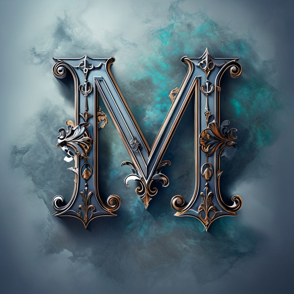 Intricate Ornate Silver Letter M Monogram Design Art