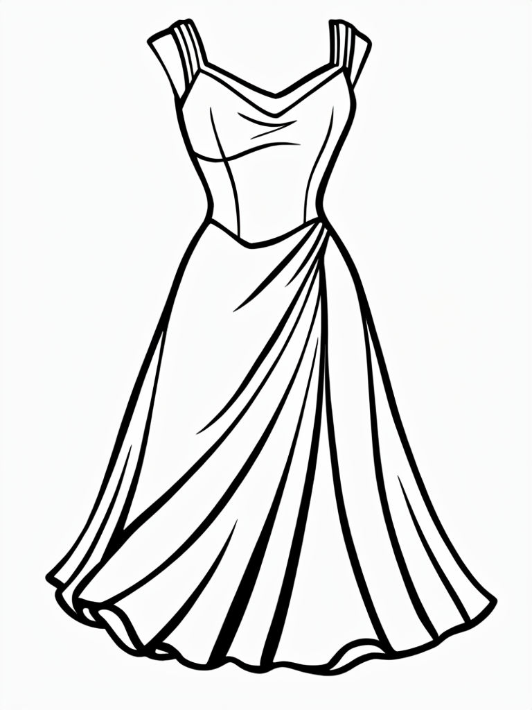 Elegant Black and White Dress Line Drawing Coloring Page