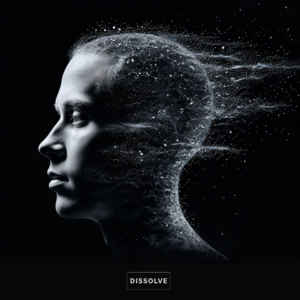 Ethereal Monochrome Human Head Dissolving into Stars Artwork Spotify Album Cover