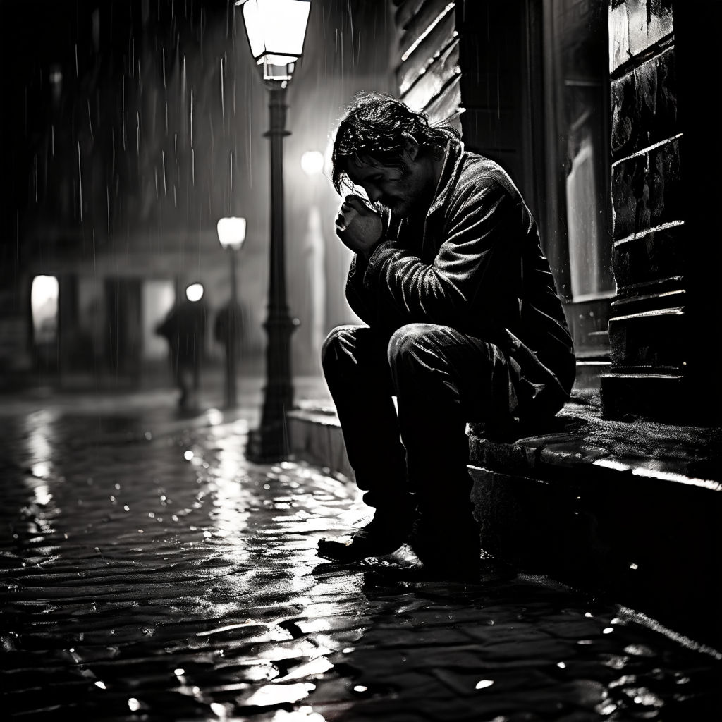 Man crying beneath a street lamp by Abuzermennn Ugulicugulican - Playground