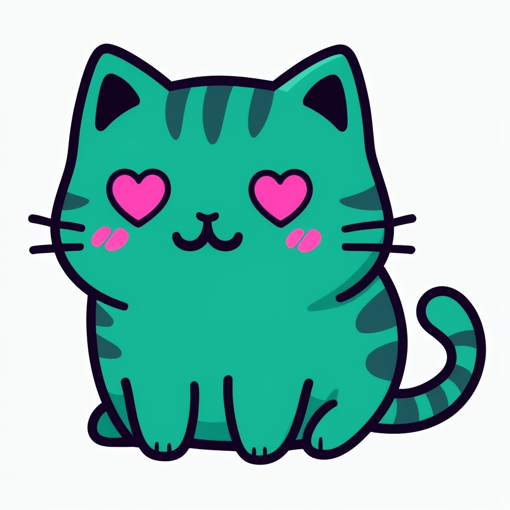 Cute Teal Cat Character with Heart Eyes Sticker