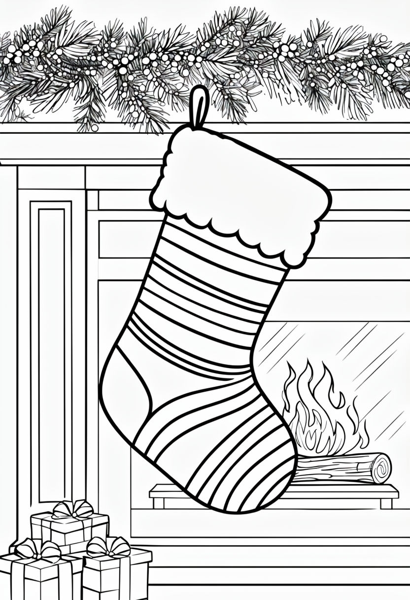 Festive Christmas Stocking Coloring Book Page for Kids