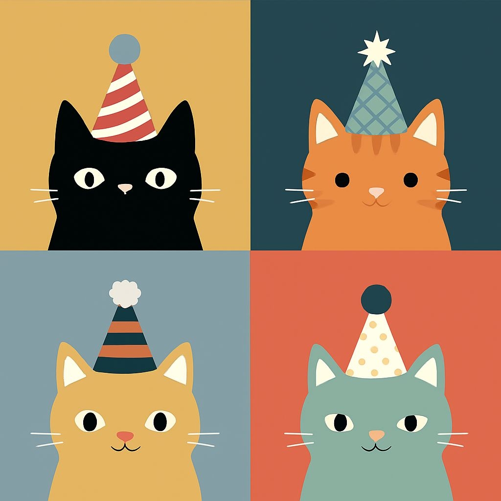 Playful Cartoon Cat Faces 2x2 Grid Illustration Sticker