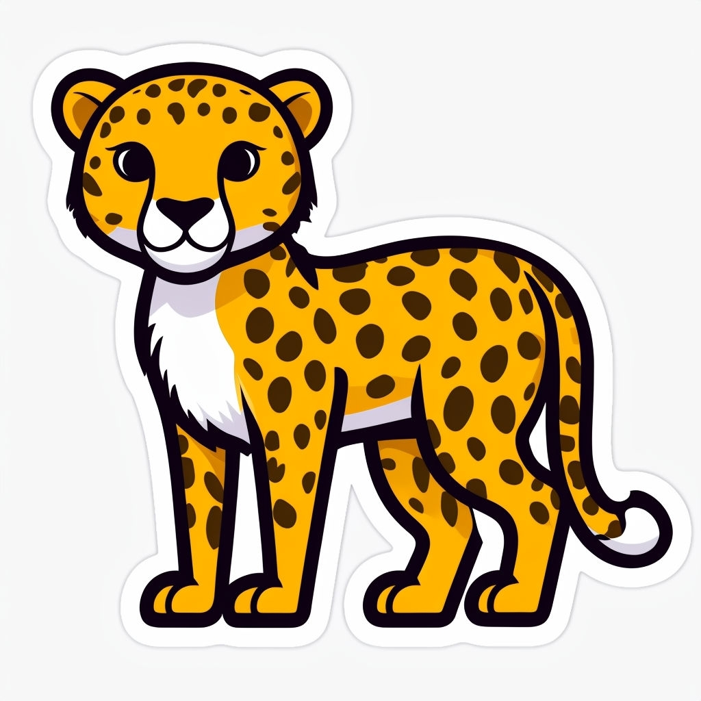 Friendly Cartoon Cheetah Illustration on White Background Sticker