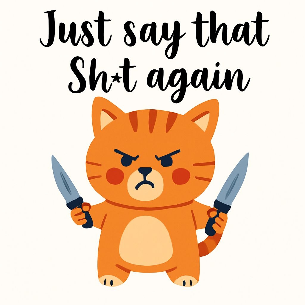 Angry Orange Tabby Cat with Knives Humorous Sticker