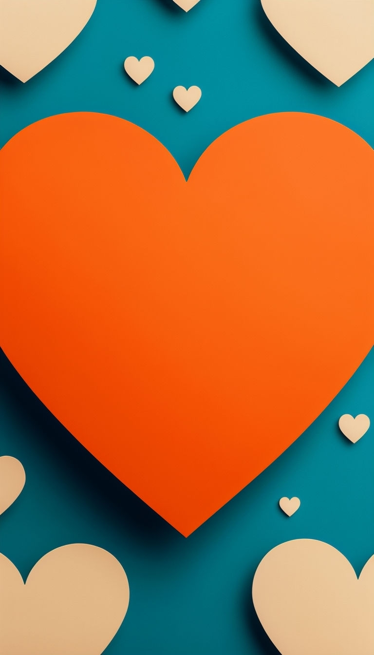 Vibrant Orange Heart with Playful Beige Hearts Digital Art Social Media Post