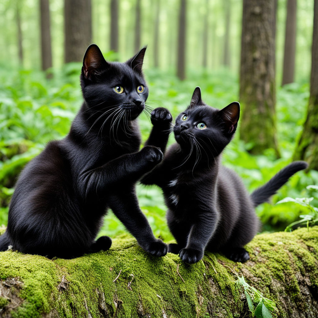 Two black playful kittys in a forest by Iines Kannonkerä - Playground