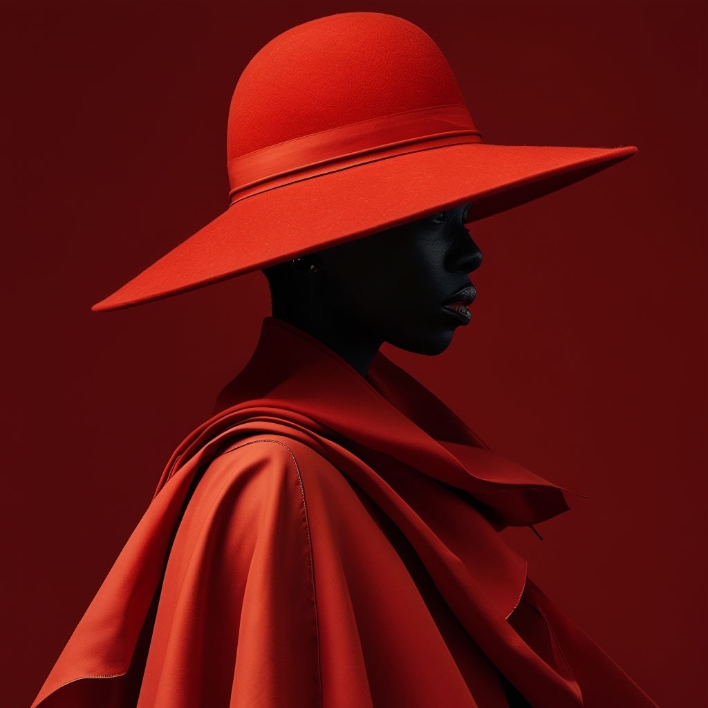 Dramatic Minimalist Red Hat Portrait for Fashion Album Cover