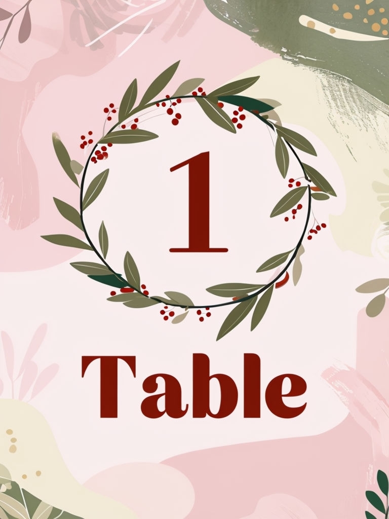 Elegant Olive Leaf Wreath Table Number One Event Sign