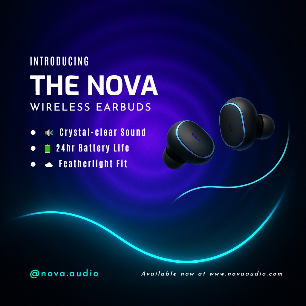 Introducing The Nova Wireless Earbuds Modern Ad Design Instagram Post