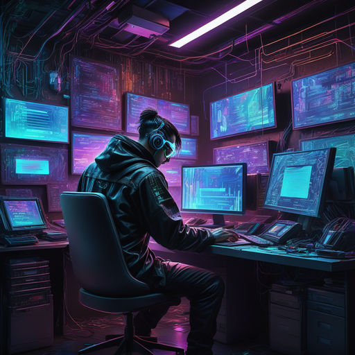 Cyberpunk-themed Oil Painting Of A Hacker At Work By Павел Петраш 