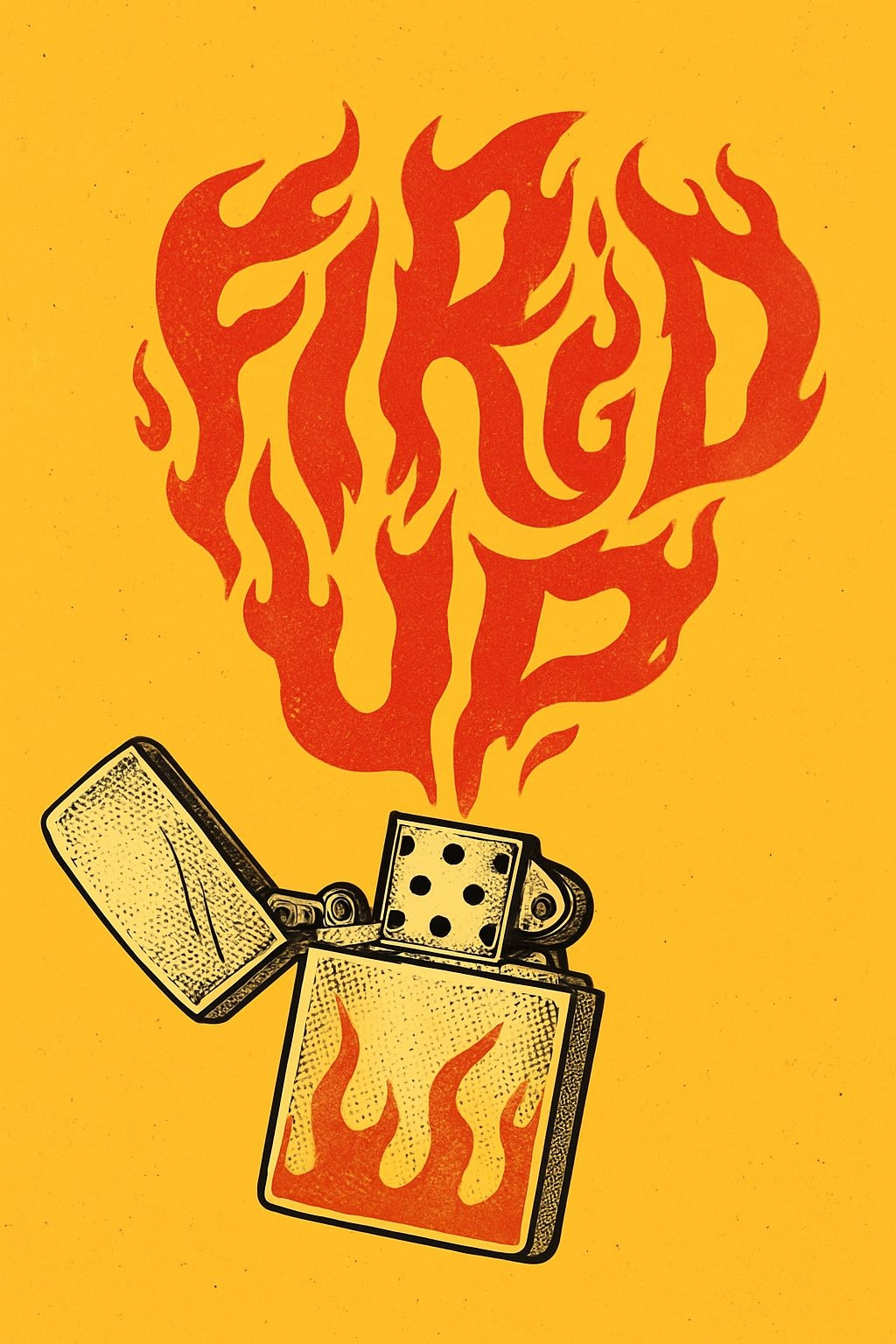 Vintage Fired Up Lighter Illustration T-Shirt