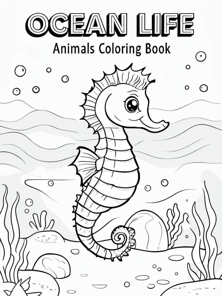 Ocean Life Animals Coloring Book Cover Page Art