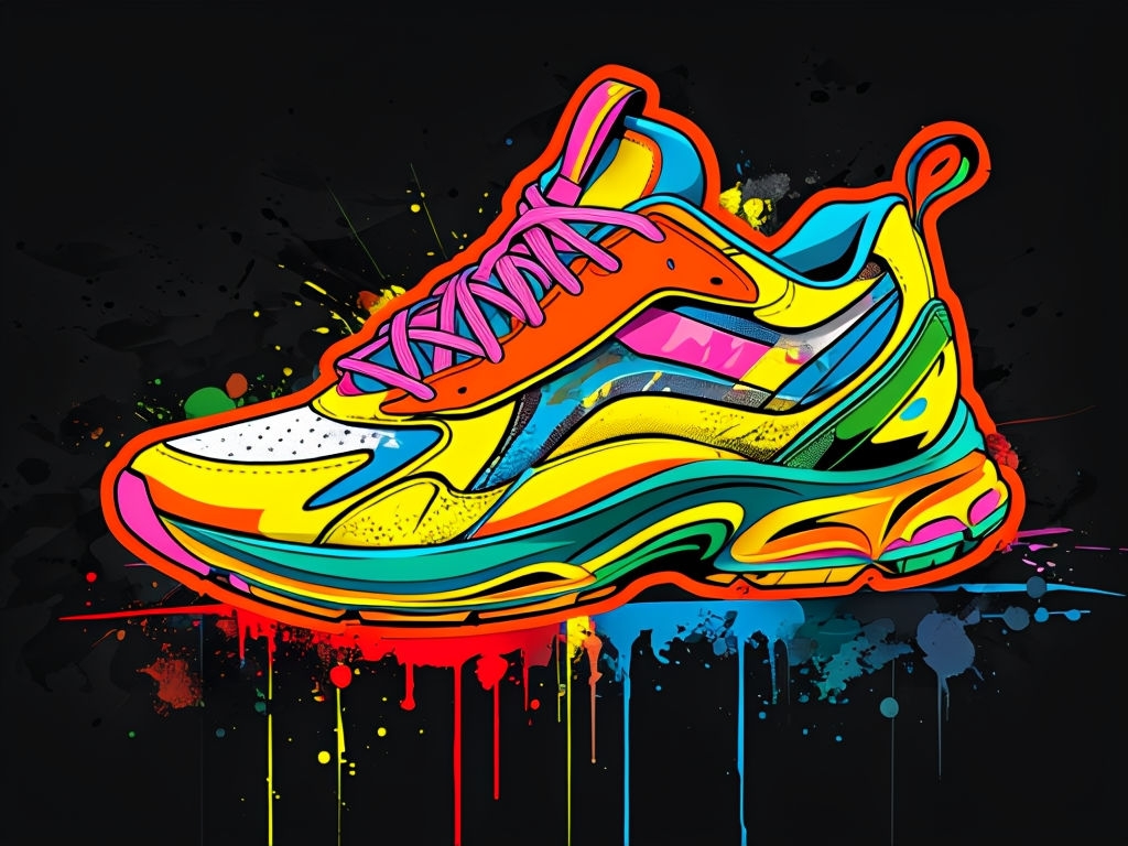 Vibrant Abstract Sneaker Art Against Black Background Poster