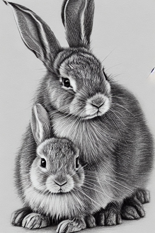 A pencil drawing of a baby rabbit sitting next to his mother... by Lori ...