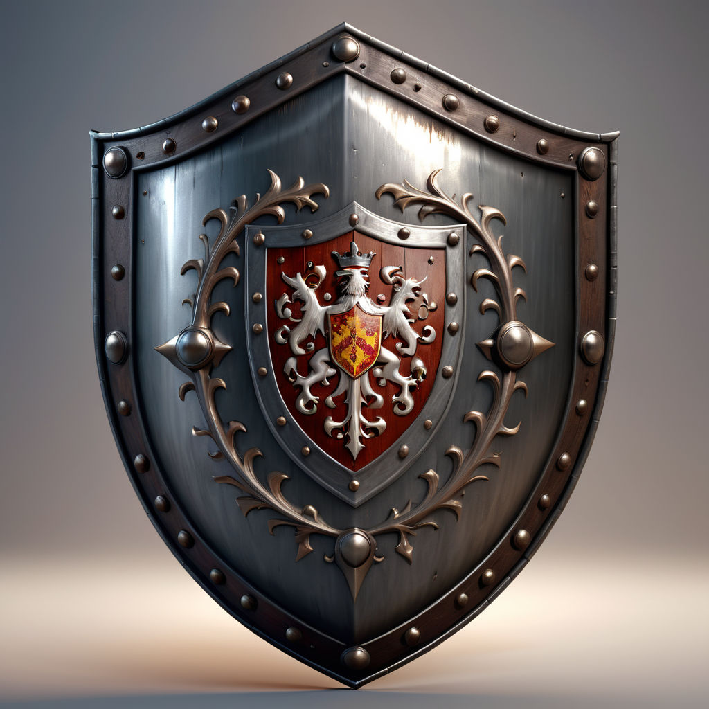 Medieval shield featuring intricate heraldic emblems by Xavi Martin ...