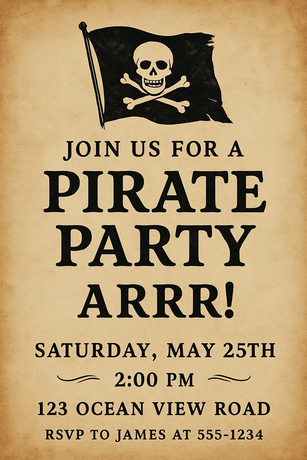 Vintage Pirate Party Invitation Poster with Jolly Roger Design Cards & Invites