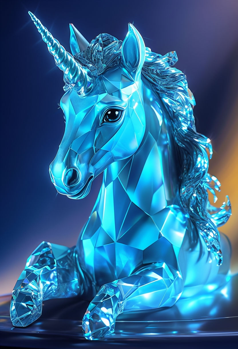 Vibrant Turquoise Geometric Unicorn Crystal Sculpture Art