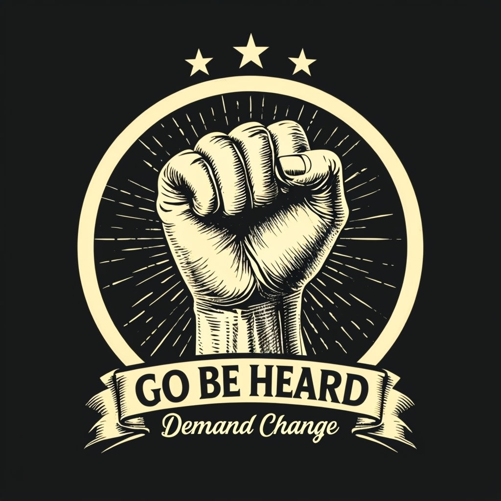 Vintage Clenched Fist Emblem with 'Go Be Heard' Message T-Shirt