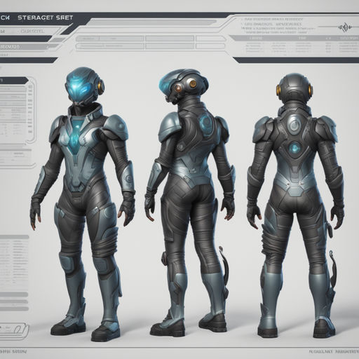 Front back top and side sci-fi character sheet by Owen Kendall - Playground