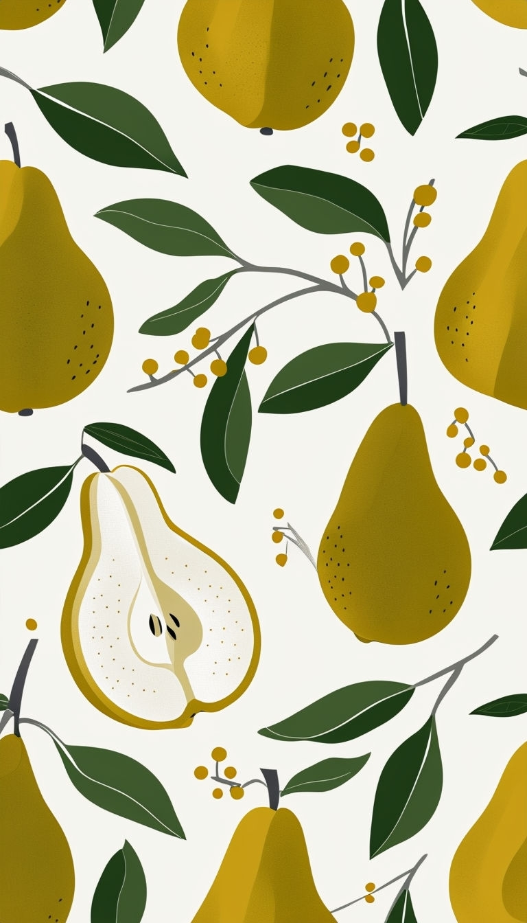 Whimsical Golden Yellow Pears and Leaves Pattern Phone Case Cover