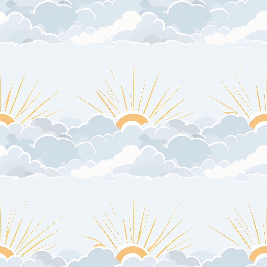 Minimalist Sun Rays and Clouds Seamless Pattern Design