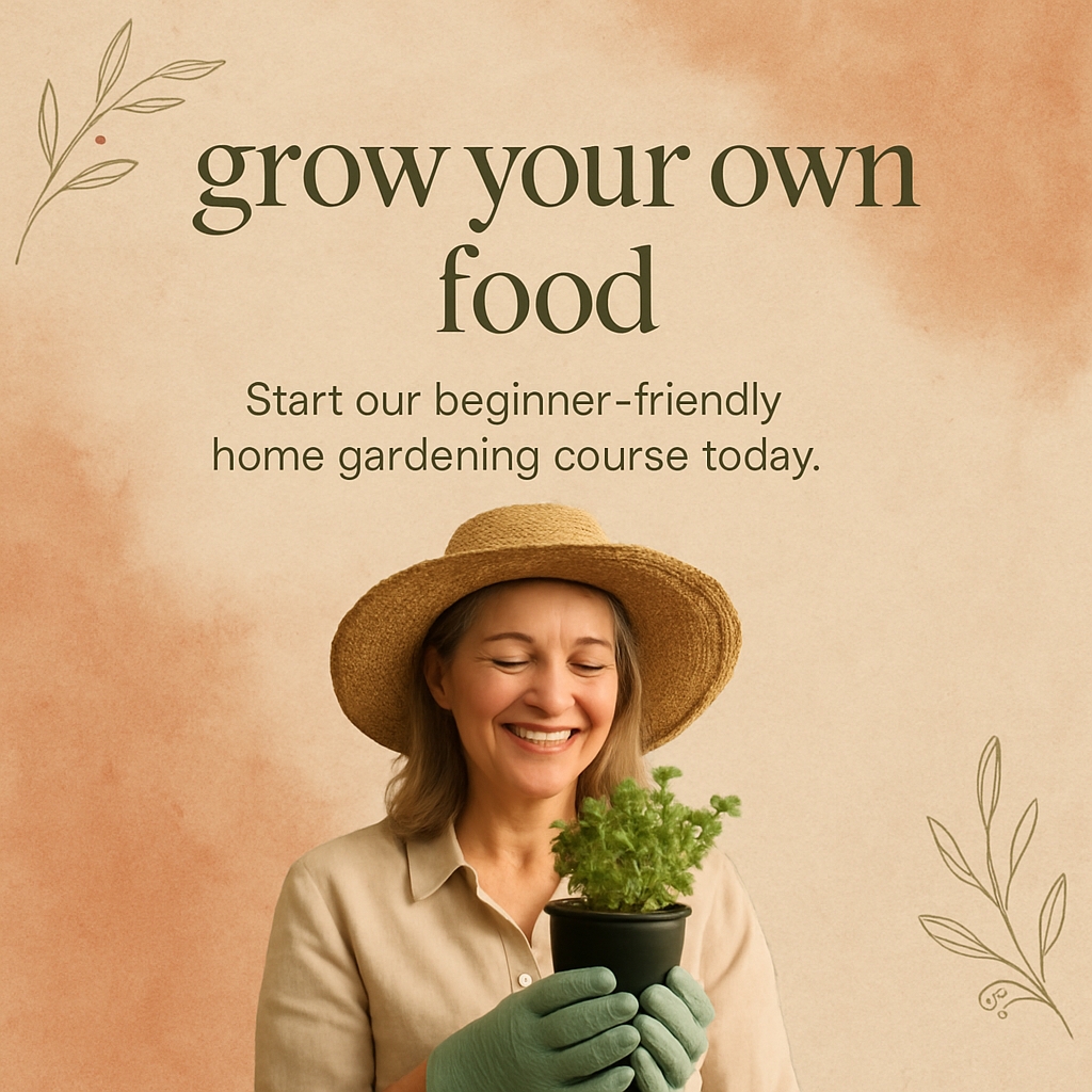 Cheerful Woman Promoting Home Gardening Course Advertisement